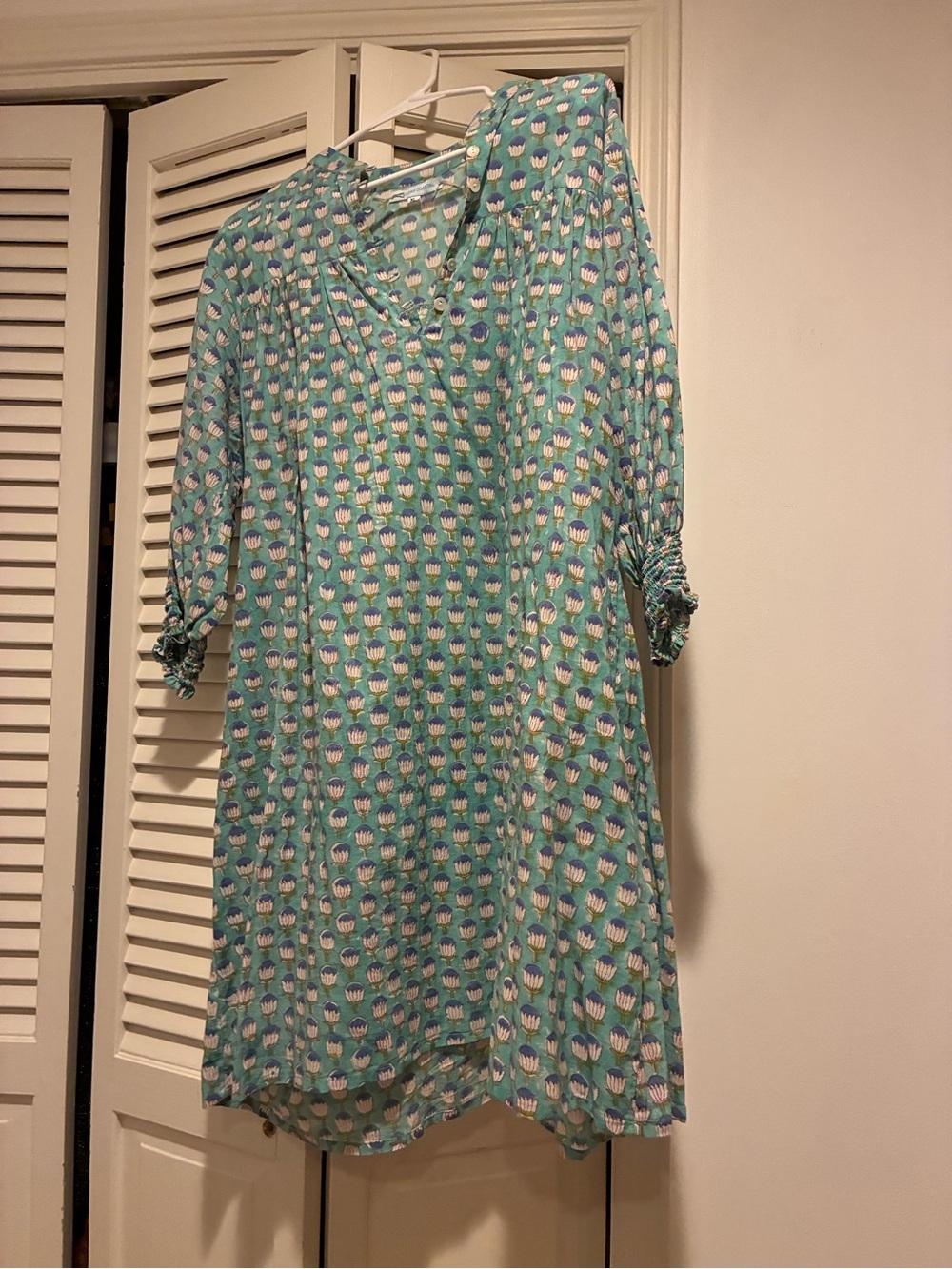 Printed Teal Floral-Pattern Tunic Dress